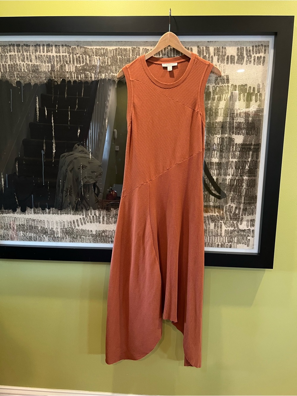AllSaints Gia Terracotta Ribbed Midi Dress US 10